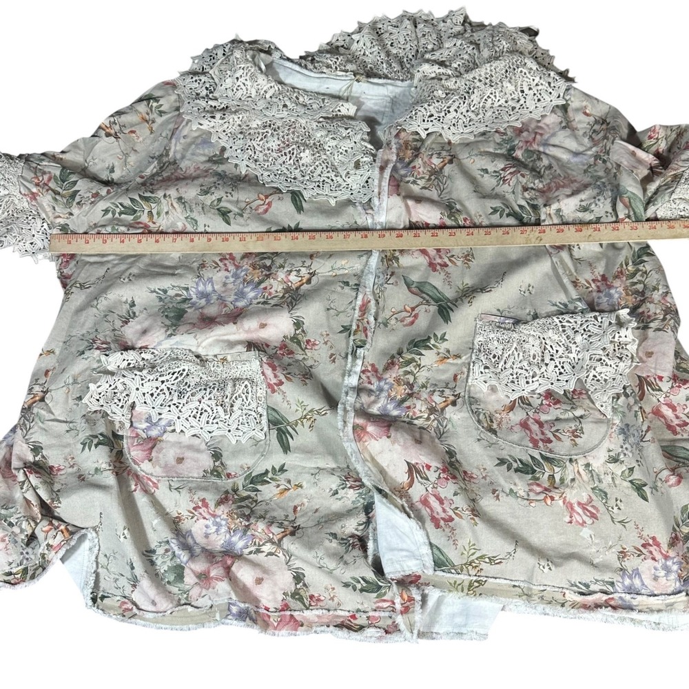 Blue Velvet Duster NWT Women L/XL Taupe Floral Crochet Lace Trim Kimono Boho - Picture 6 of 11